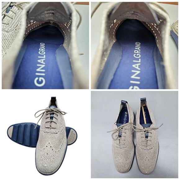 Tan Knit Oxfords Cole Haan StitchLite Size 10.5 Original Grand Wingtip Sneakers - Picture 10 of 13